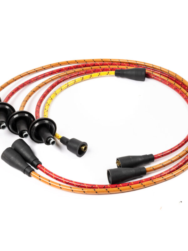 Type 1 009 / 034 Yellow Orange Harlequin Vintage Cotton Wrapped 7mm HT Ignition Leads