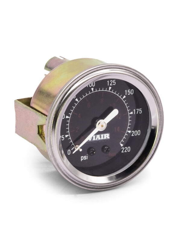 2" Single Needle Air Pressure Gauge, 220 PSI (1-Valve), Black