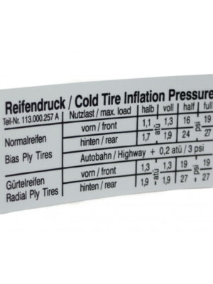 OE Sticker Tire Pressure