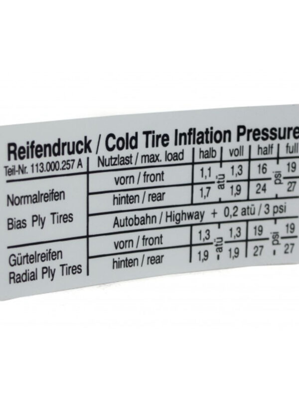 OE Sticker Tire Pressure