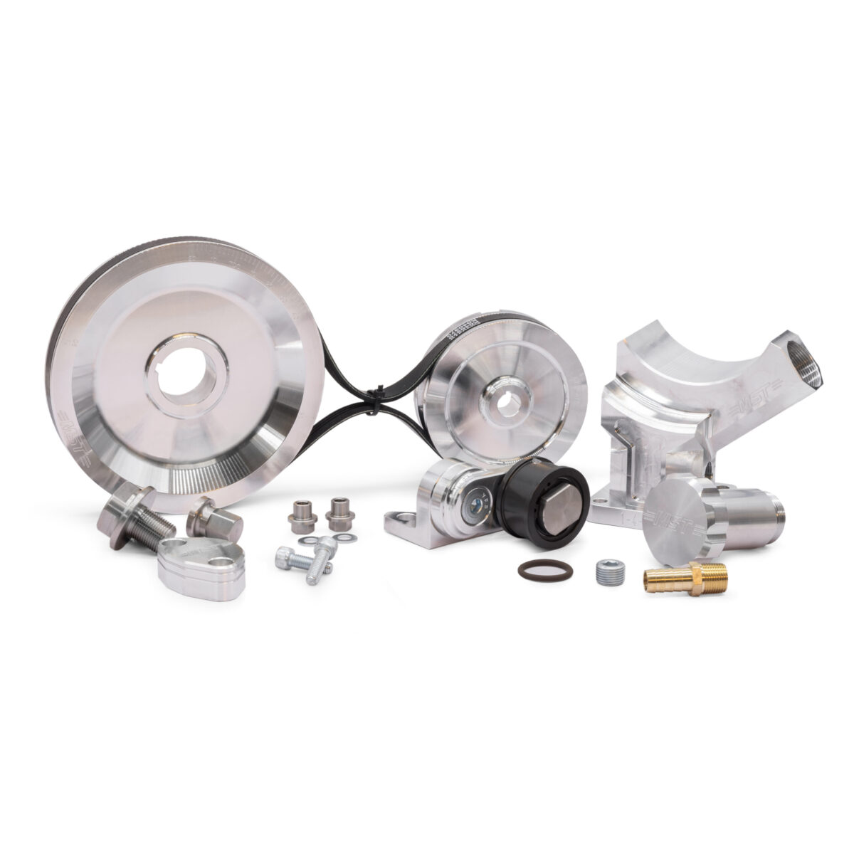 MST Serpentine Pulley Kit, Billet Alt / Gen Stand and Fuel Pump Block off Billet Bundle Kit, Silver
