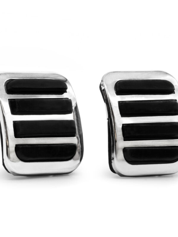 Custom Brake and Clutch Pedal Pad Set, Chrome w/ Black Rubber