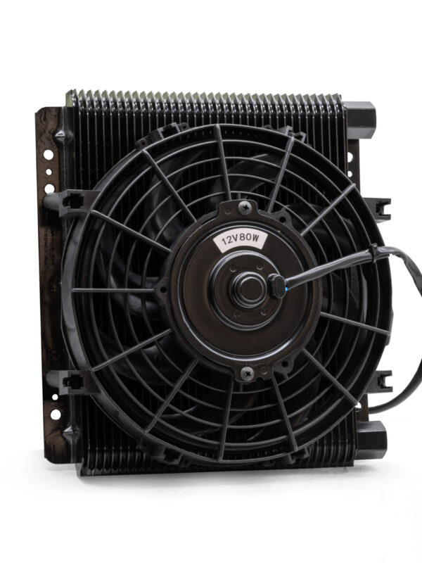72 Plate Competition Full Flow Oil Cooler with 12V Cooling Fan, Universal