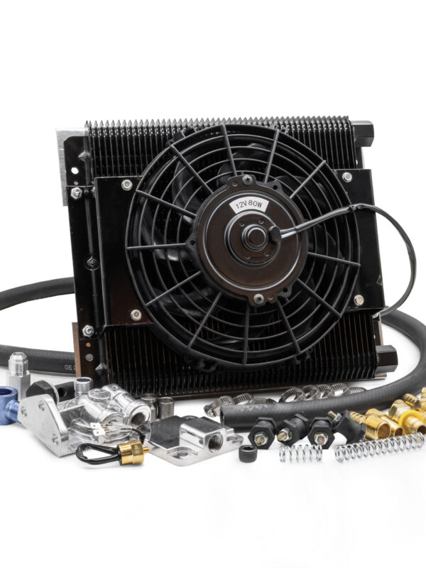 96 Plate High Performance Full Flow Oil Cooler Complete Kit with 12V Cooling Fan, Universal
