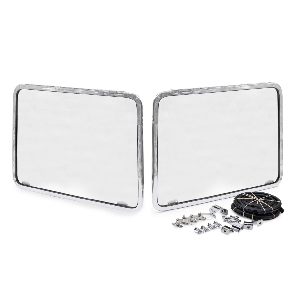 1955-67 Split Screen Chrome Front Safari Windows, Pair