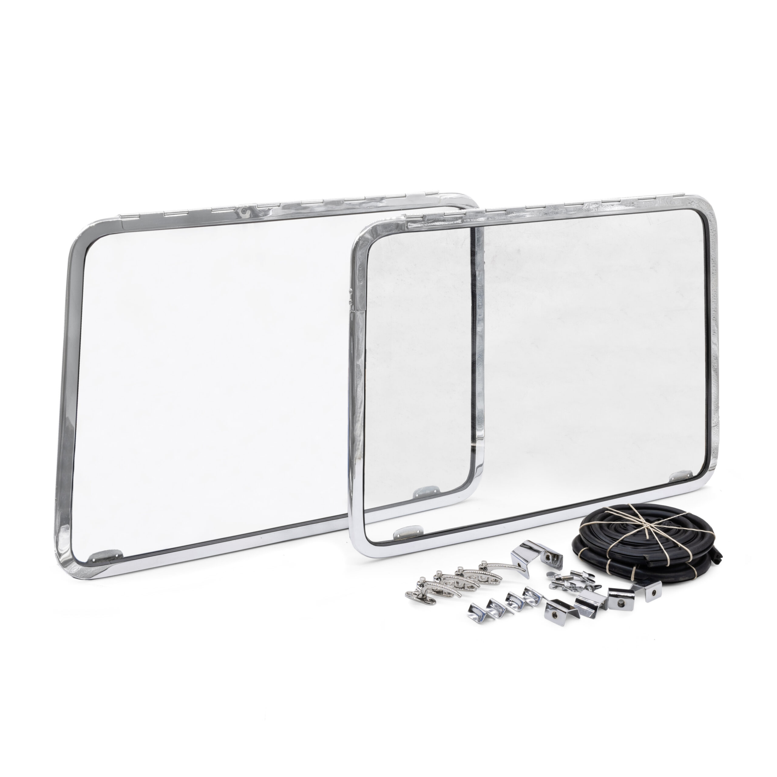 1955-67 Split Screen Chrome Front Safari Windows, Pair