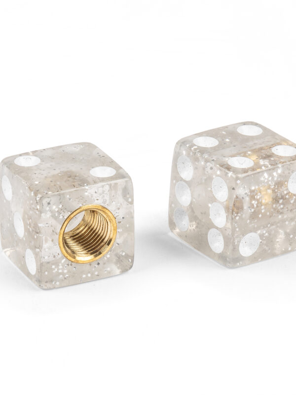 Mooneyes Clear Glitter Dice Valve Caps, Pair