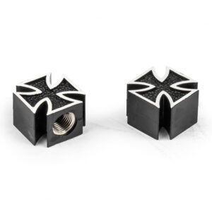 Mooneyes Iron Cross Black Valve Caps, Pair