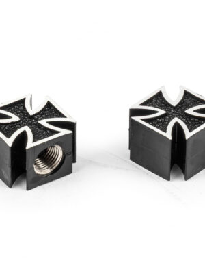 Mooneyes Iron Cross Black Valve Caps, Pair