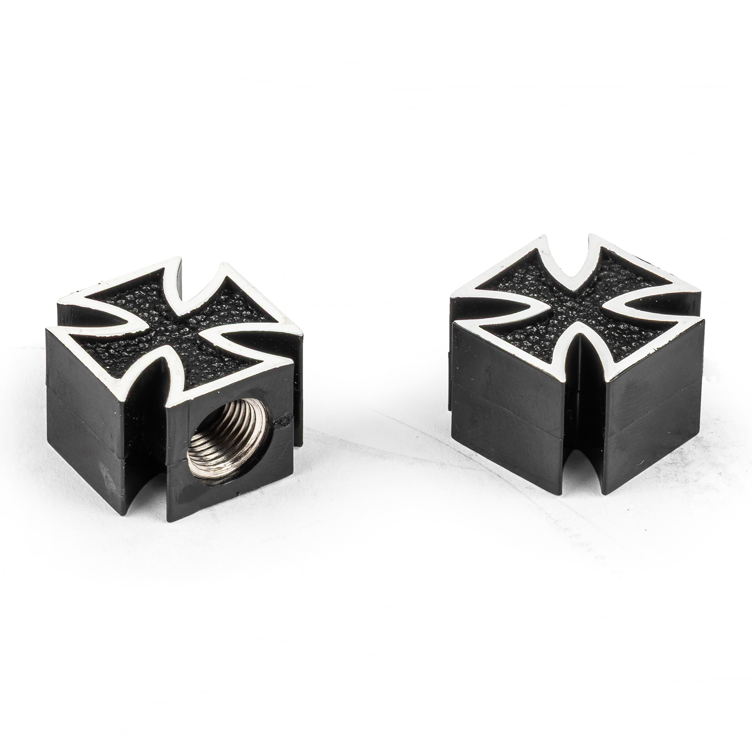Mooneyes Iron Cross Black Valve Caps, Pair