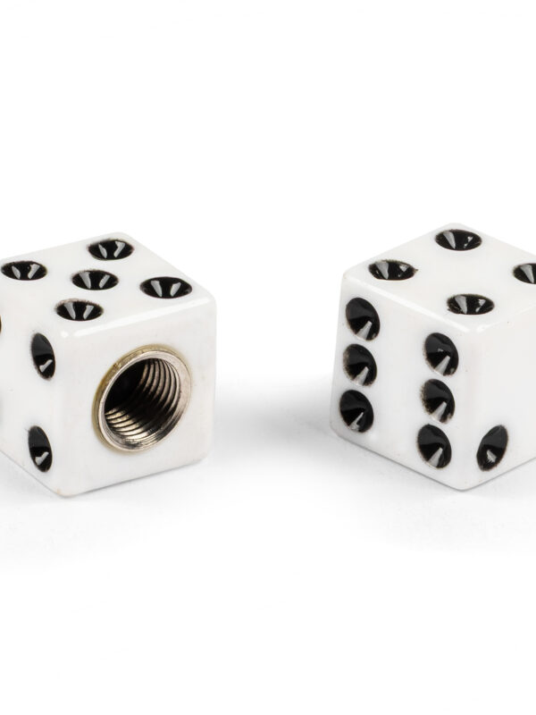 White Dice Valve Caps, Pair