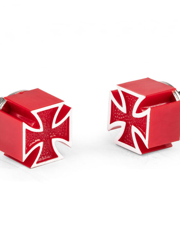 Mooneyes Iron Cross Red License Plate Bolts , Pair